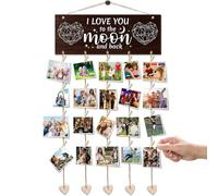 Zamety Panel fotográfico con pinzas, collage de marcos de fotos con letrero de madera, guirnalda fotográfica DIY para pared, con 20 pinzas de madera pequeñas, 6 cuerdas para fotos y 5 corazones.