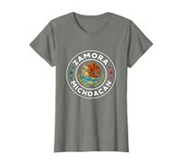 Zamora, Michoacán con águila Mexicana Camiseta, Mujer, Verde Militar Jaspeado, 3XL