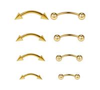ZAMXHUG Body Piercing Jewelry 16G - 8 piezas acero quirúrgico plátano ceja diafragma piercing curvado barra labial piercing 1,2 mm uñas labio personalizado oro