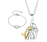 ZAMXHUG Collar Niña, Colgantes Mujer, Collar de perro,Collar de abrazo de perro y niña, colgante con forma de animal,con Pulsera, para niñas, hijas, madres y amigas,Regalo para amantes de los perros