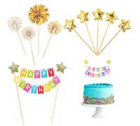 ZAMXHUG Decoración para Tartas de cumpleaños Set - Decoración Estrella para Tartas con Purpurina, Arco Iris Decoración para Tartas Happy Birthday, decoración para Tartas de Color Oro(10pcs)