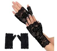 ZAMXHUG Guantes Cortos de Encaje Elegantes - Guantes de Encaje Floral Guantes de Ópera Vintage Guantes de la década de 1930 para Mujeres y Niñas Boda Fiesta del Té Prom Cosplay Negro(1 Pares)