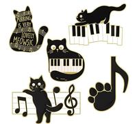 ZAMXHUG Lindos Pines esmaltados de Gato - 5pcs Música Gatos Negro de Dibujos Animados, broches de Solapa, Novedad de Anime Negro Gato Punk Insignias botón para Hombres y Mujeres