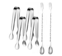 ZAMXHUG Pinzas Cocina - 4 pcs Acero Inoxidable 304, Pinzas para Hielo, Accesorios de Barra de Caramelo, Pinzas para Servir, Pinzas de Cocina, para Bodas, Fiestas, Bares, bufés(+2 cucharas largas)