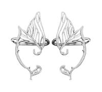 ZAMXHUG Puños de Oreja Elfo Pendientes Clip Mujer, Alas De Angel Hoja Pendientes Pegados A La Oreja, Hada con Orejas De Elfo, Pendientes para Halloween Elfo Niña Fiesta Boda, Plata