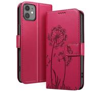 Zanaé Funda tipo cartera para iPhone 11 Diseño premium Flores Mariposa, Rojo