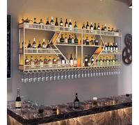 Zanefoo Botellero de pared de metal con iluminación LED y soporte modular para botellas de vino, moderno para bar, cocina, gastronomía, soporte robusto + fácil montaje (incluye tacos) (dorado, 3 m)