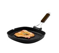 Zanetti, Parrilla de 20 x 20 cm, plancha de aluminio fundido a presión de gran espesor, placa grill apta para placas de inducción, mango plegable