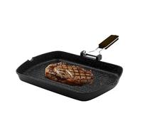 Zanetti, Parrilla de 26 x 36 cm, plancha de aluminio fundido a presión de gran espesor, placa grill apta para placas de inducción, mango plegable