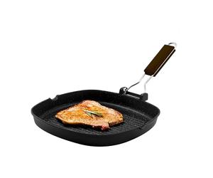 Zanetti, Parrilla de 28 x 28 cm, plancha de aluminio fundido a presión de gran espesor, placa grill apta para placas de inducción, mango plegable