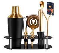 Zanfqvo 700ml Coctelera Profesional, 14 Piezas Cocktail Kit con Soporte, Pinzas Hielo, Tapon Vino, Medidor Cocktail, Bartender Kit Regalos para Hombres Amantes del Cocktail (Oro)
