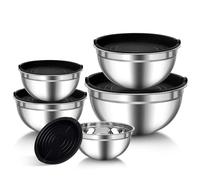 Zanfqvo Cuencos para mezclar, 5 piezas Ensaladera de Acero Inoxidable con Tapas hermética, 5 tamaños - 0.7L/ 1.1L/ 1.5L/ 2.7L/ 4.5L, Apilable y apto para lavavajillas, Cuencos Cocina para Repostería