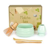 Zanfqvo Juego de escobas Matcha de 5 piezas, cuenco de cerámica Matcha, whisk matcha, 2 cucharas matcha, soporte para escoba matcha, accesorios japoneses para Ceremonial Match (color cian)