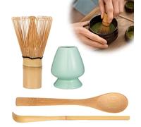 Zanfqvo Juego de te Matcha - Kit te Matcha 4 Piezas - Set Batidor Matcha con 2 Cucharas Matcha, Porta Batidor - Accesorio de Ceremonia de Matcha Japonés (Cian)