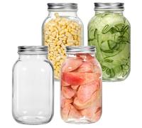 Zanfqvo Mason Jars 1000ML, Pack de 4 Tarros de conserva de vidrio, Tarro de Albañil, Tarros de vidrio con tapas para avena nocturna, mermelada casera, Conservas
