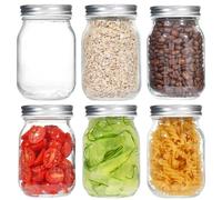 Zanfqvo Mason Jars 500ML, Pack de 6 Tarros de conserva de vidrio, Tarro de Albañil, Tarros de vidrio con tapas para avena nocturna, mermelada casera, Conservas