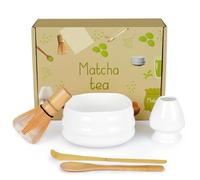 Zanfqvo Te Matcha Kit - Matcha Set 5 Piezas con Chasen Bambu Matcha, 2 Cucharas de Matcha, Porta Batidor y Cuenco te Matcha - Accesorio de Ceremonia de Matcha Japonés (Blanco)