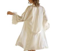 Zanisouta Albornoz de día de San Valentín para mujer, bata de satén de seda, elegante, camisón largo y lujoso, borde de felpa, suave, sedoso, ropa de dormir acogedora, boda, fiesta de novia, pijama, O