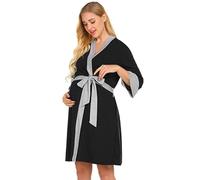 Zanisouta Bata de mujer para embarazadas, camisón ligero, manga 3/4, vestido de maternidad, cuello en V, camisón de lactancia, cómodo albornoces con cinturón, bata suave, batas de dormir holgadas