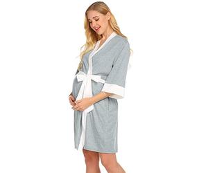 Zanisouta Bata de mujer para embarazadas, camisón ligero, manga 3/4, vestido de maternidad, cuello en V, camisón de lactancia, cómodo albornoces con cinturón, bata suave, batas de dormir holgadas