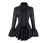 Zanisouta Blusa gótica victoriana para mujer, camisa de lolita fruncida, vintage, blusa informal alta, baja, irregular, volantes, dobladillo de loto, ropa de salón, tops medievales, O negro., M