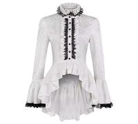 Zanisouta Blusa gótica victoriana para mujer con volantes, camisa Lolita fruncida vintage, blusa informal alta baja irregular estilo smoking, volantes, dobladillo de loto, ropa de estar por casa, tops