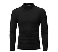 Zanisouta Camiseta de cuello alto para hombre de invierno, manga larga, corte ajustado, jersey de cuello alto, sudadera negra térmica, cuello de tortuga, delgada, elástica, regular, básica, monocolor