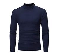 Zanisouta Camiseta de cuello alto para hombre de invierno, manga larga, corte ajustado, jersey de cuello alto, sudadera negra térmica, cuello de tortuga, delgada, elástica, regular, básica, monocolor