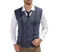 Zanisouta Chaleco de punto para hombre, sin mangas, cuello en V, mezcla de lana, con botones, chaleco sin mangas, chaleco de punto clásico monocolor, R Gris Claro, L