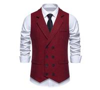 Zanisouta Chaleco para hombre con cuello en V, chaleco de traje de boda, chalecos de fiesta, uniforme, sin mangas, chaleco de trabajo formal, cuello vuelto, chaleco de doble botonadura, corte ajustado