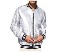 Zanisouta Chaqueta de béisbol con cremallera para hombre, con lentejuelas, para Halloween, fiesta de los años 70, 80, danza, discoteca, metálica, brillante, disfraz de bombero, chaqueta de bombero