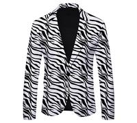 Zanisouta Chaqueta de traje para hombre, chaqueta moderna para el tiempo libre, corte ajustado, abrigo de moda, corte regular, blazer con estampado de cebra, chaqueta simple de un botón para carnaval