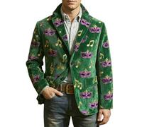 Zanisouta Chaqueta de traje para hombre, multicolor, chaqueta de pana con estampado de máscara, blazer, disfraz de carnaval, manga larga, deportiva, un botón, chaqueta para hombre, Mardi Gras, ocio