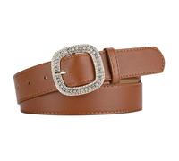 Zanisouta Cinturón para mujer, color caramelo, cinturón de piel, cinturón ancho con hebilla, vaquero, informal, cinturón de cadera de poliuretano, moda vintage, accesorios de cintura metálicos, ropa