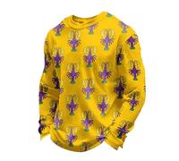 Zanisouta Disfraz de carnaval para hombre, suéter de gofre, colorido, estampado de langosta, camisa de manga larga, camisa de verano, fiesta, uso diario, multicolor, disfraz de carnaval, O amarillo