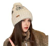 Zanisouta Gorro noruego para mujer, gorro de pompón cálido, gorro de invierno, unisex, con forro grueso, patrón noruego para hombres con pompón de punto, punto acanalado, sin forro, gorros de invierno