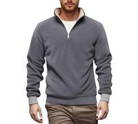 Zanisouta Jersey de invierno para hombre, informal, corte ajustado, jersey térmico, cuello alto y cremallera, longitud de cuarto de viaje, trabajo, media cremallera con cremallera, O gris., S