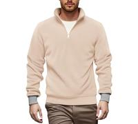 Zanisouta Jersey de invierno para hombre, informal, corte ajustado, jersey térmico, cuello alto y cremallera, longitud de cuarto de viaje, trabajo, media cremallera con cremallera, O blanco., M