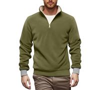 Zanisouta Jersey de invierno para hombre, informal, corte ajustado, jersey térmico, cuello alto y cremallera, longitud de cuarto de viaje, trabajo, media cremallera con cremallera, O Verde, XL