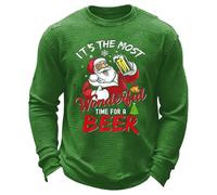 Zanisouta Jersey de Navidad para hombre, diseño de Papá Noel, jersey de punto de gofre, manga larga, cómodo para el tiempo libre, suéter cálido de invierno, suéter festivo de Navidad, O Verde, S