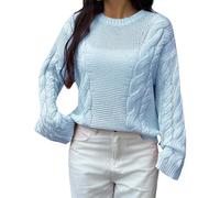 Zanisouta Jersey de punto para mujer, jersey de gran tamaño, patrón trenzado, suéter de punto monocolor, sudadera festiva de manga larga, sudadera elegante, para otoño, invierno, informal, de manga