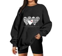 Zanisouta Jersey de San Valentín para mujer, estampado de amor, sudadera clásica de manga larga, cuello redondo, camiseta de invierno, bonita impresión de corazón, parte superior, blusa de San