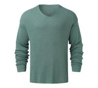 Zanisouta Jersey para hombre, cuello en V, camiseta de manga larga, clásica, cuello redondo, jersey suelto, monocolor, manga larga, túnica, informal, holgada, sudadera de gran tamaño, O Verde Menta