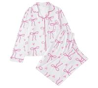 Zanisouta Pijama para mujer con estampado de lazo, juego de dos piezas con bonita camisa y pantalones, ropa de dormir linda y acogedora noche en casa para sentirse bien, O blanco., L