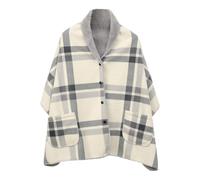 Zanisouta Poncho de forro polar para mujer, capa de punto, capa de invierno, cálida, gruesa, chal con botones, cálido, capa térmica, envoltura de tela, calentador de hombros, a cuadros, manta frontal