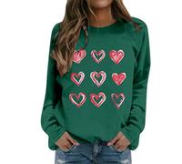 Zanisouta Ropa de San Valentín para mujer, amante de corazón, sudadera de gran tamaño, sin capucha, camiseta de manga larga, camiseta festiva de manga larga, suéter de trabajo, para uso diario, camisa