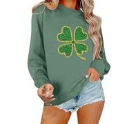 Zanisouta St Patrick's Day Sudadera Mujer Trébol Estampado Camiseta de Manga Larga Cuello Redondo Parte Superior Casual Camiseta de Vacaciones Casual Gráfico Irlandés Divertido Top Irlanda Estampado