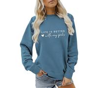Zanisouta Sudadera para mujer sin capucha con capucha con estampado de letras, suéter suelto de manga larga, camisa informal divertida, suave la vida es mejor con My Boys Top Otoño Invierno Casual