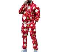 Zanisouta Traje de Navidad para hombre, mono de Navidad, chándal con capucha, pantalones de chándal con capucha, juego de Papá Noel, reno, traje de árbol de Navidad, traje de entrenamiento, O rojo., L