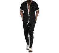 Zanisouta Traje de ocio para hombre, transpirable, traje de playa, informal, traje deportivo de verano, traje de chándal de 2 piezas, manga corta, camisa de solapa, pantalones ligeros, monocolor, con
